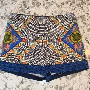 Flying Tomato Shorts Sz L Batik Aztek High Waist Blue/Black